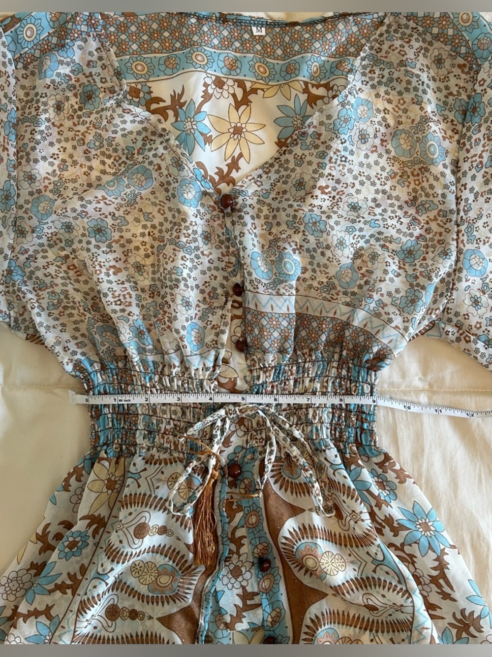 Boho V-Neck Floral Maxi Dress in Blue and Brown - Picture 7 of 10